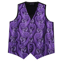 a vest with a purple paisley pattern on it