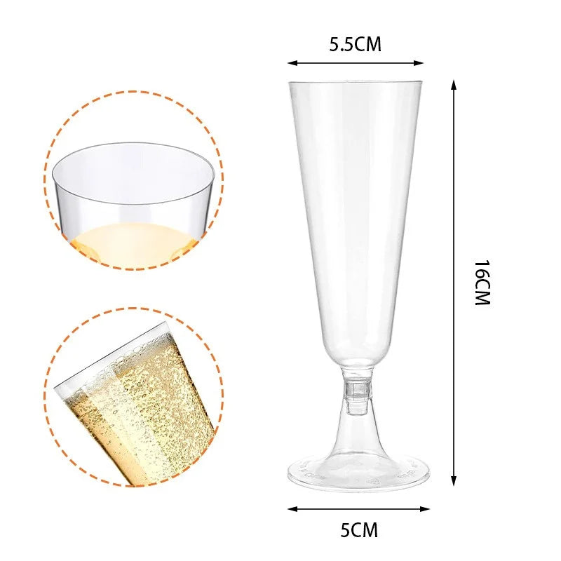 25pcs 150ml Clear Plastic Champagne Flutes stemware Luxurious Weddings