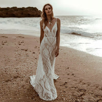 V-Neck Boho Mermaid Wedding Dress Wedding Dress Luxurious Weddings