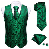 a green vest and tie with matching cuff links