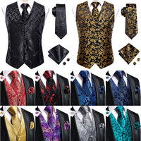 Elegant Black Silk Waistcoat & Tie Set Blue/Black Waistcoats Luxurious Weddings