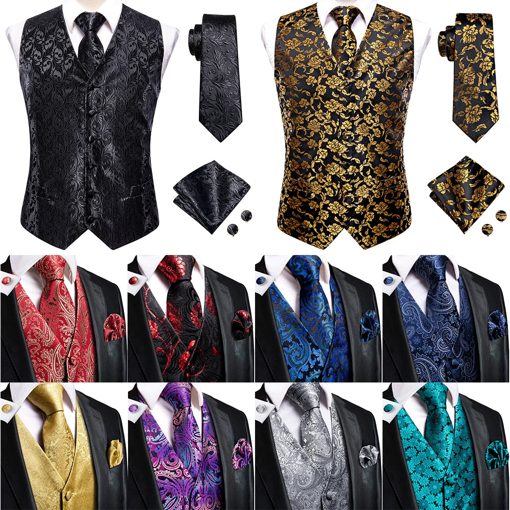 Elegant Black Silk Waistcoat & Tie Set - Royal Blue Waistcoat Luxurious Weddings