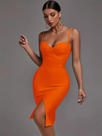 Sexy Orange Bandage Dress Bodycon Spaghetti Strap Party Club Outfits Dresses Luxurious Weddings