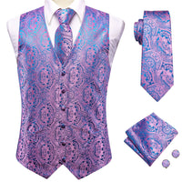 Elegant Paisley Silk Waistcoat & Tie Set - Lilac Waistcoat Luxurious Weddings