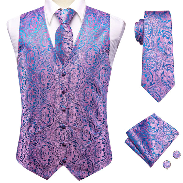 Elegant Paisley Silk Waistcoat & Tie Set - Lilac Waistcoat Luxurious Weddings
