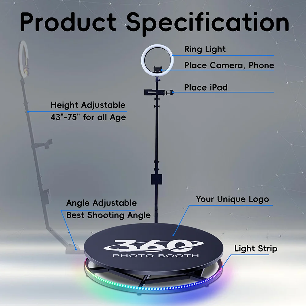 360 Photo Booth - Multiple Sizes, Custom Logo, and 5 Year Warranty Included! Luxurious Weddings