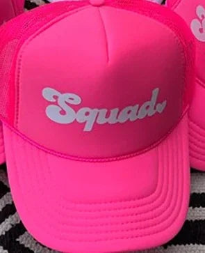 Hot Pink Bride Squad Trucker Hat - Bachelorette Fun Hats Luxurious Weddings