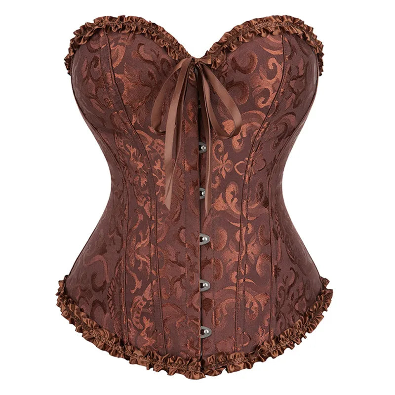 a brown corset with a bow tie
