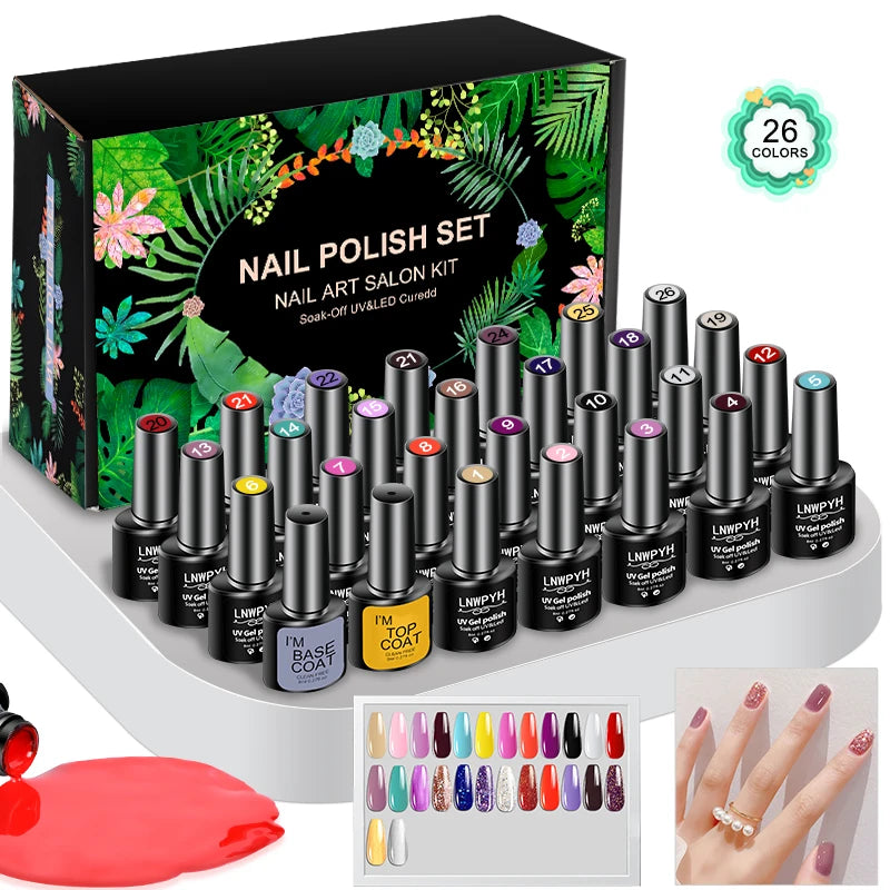 26 Color Gel Nail Polish Set with Base & Top Coat nail kits Luxurious Weddings