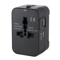 a black travel adaptor with two outlets