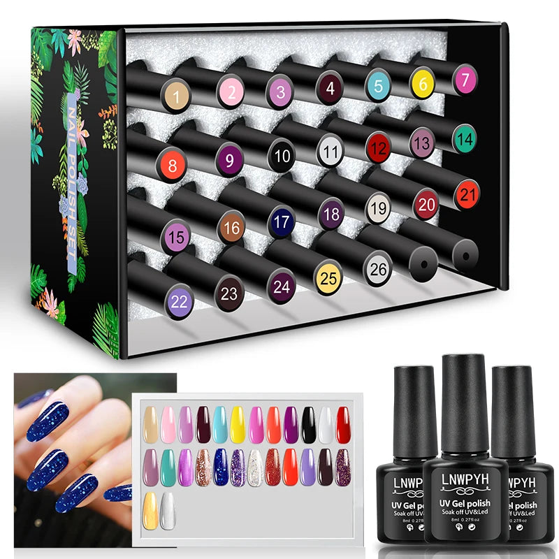 26 Color Gel Nail Polish Set with Base & Top Coat nail kits Luxurious Weddings