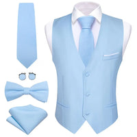 a blue suit and tie with matching accessories