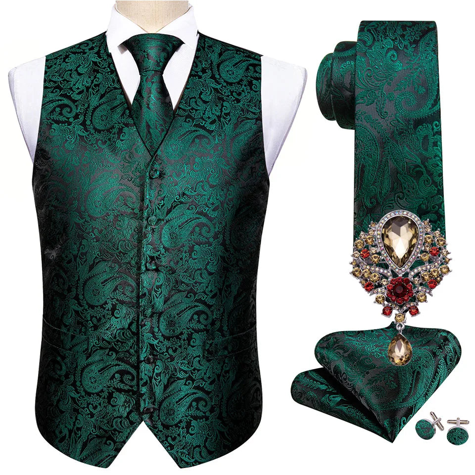 a green vest, tie, and cuff set