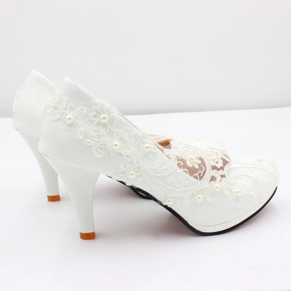 Perfectly Elegant White Lace Wedding Shoes - 4 Heel Heights Available! Luxurious Weddings