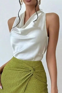 Satin Cowl Neck Sleeveless Blouse Women's Tops Luxurious Weddings
