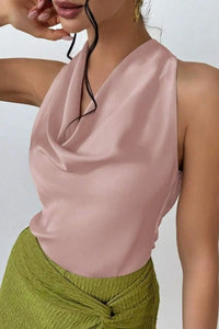 Satin Cowl Neck Sleeveless Blouse Women's Tops Luxurious Weddings