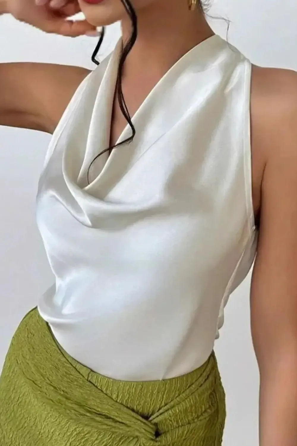 Satin Cowl Neck Sleeveless Blouse Women's Tops Luxurious Weddings