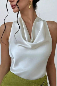 Satin Cowl Neck Sleeveless Blouse Women's Tops Luxurious Weddings