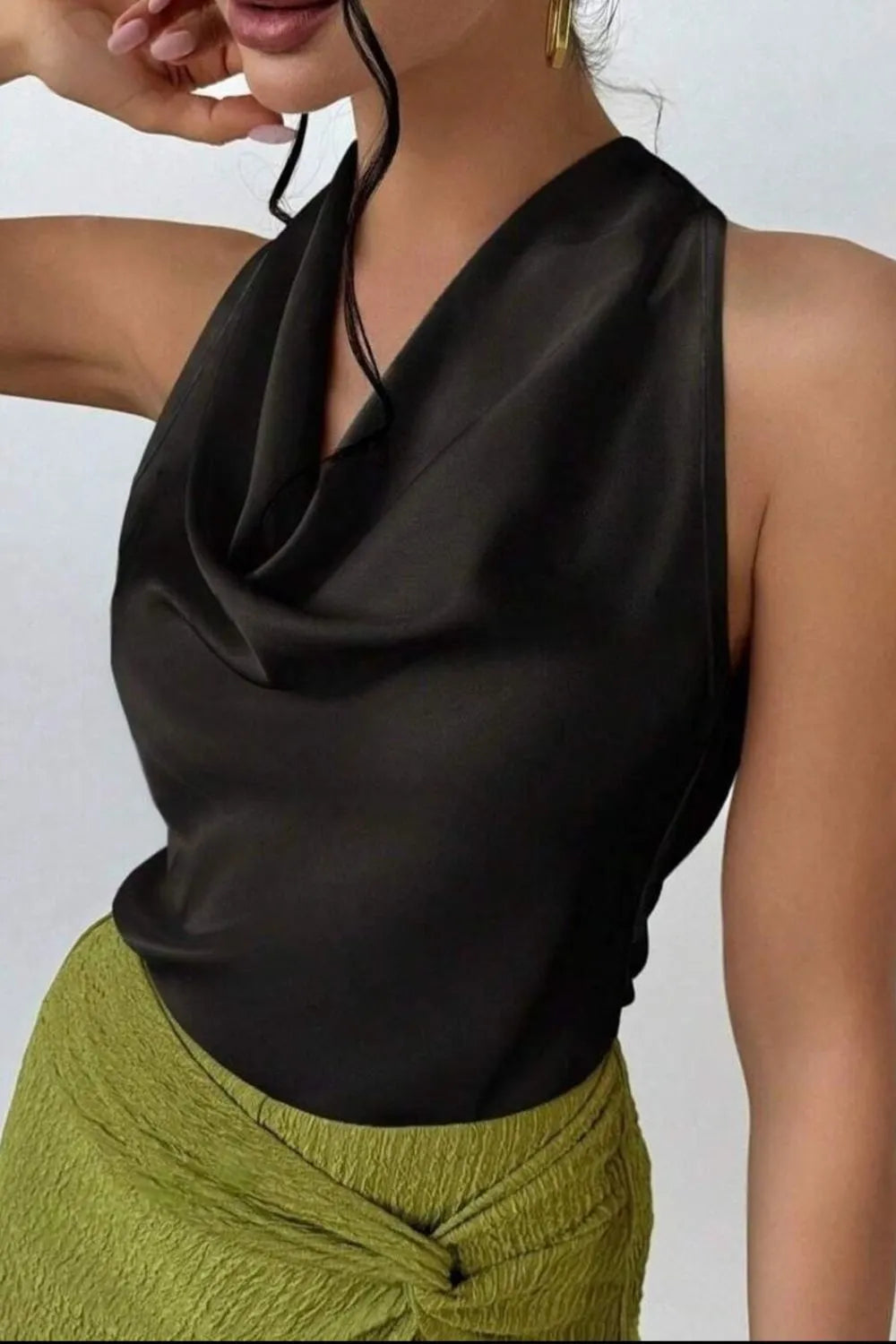 Satin Cowl Neck Sleeveless Blouse Women's Tops Luxurious Weddings