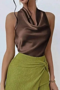 Satin Cowl Neck Sleeveless Blouse Women's Tops Luxurious Weddings