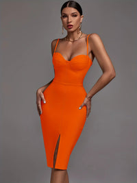 Sexy Orange Bandage Dress Bodycon Spaghetti Strap Party Club Outfits Dresses Luxurious Weddings