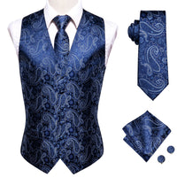 Elegant Black Silk Waistcoat & Tie Set Blue/Black Waistcoats Luxurious Weddings