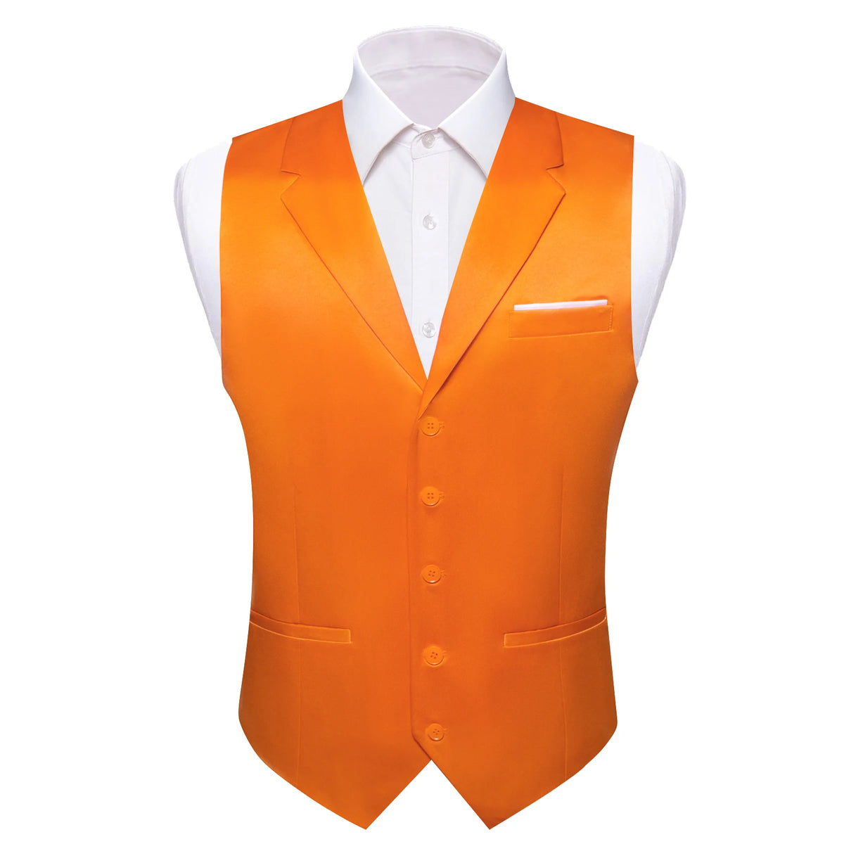an orange vest with a white shirt on a mannequin