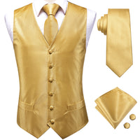 Men's Elegant Gold Silk Paisley Waistcoat & Tie Set Waistcoats Luxurious Weddings