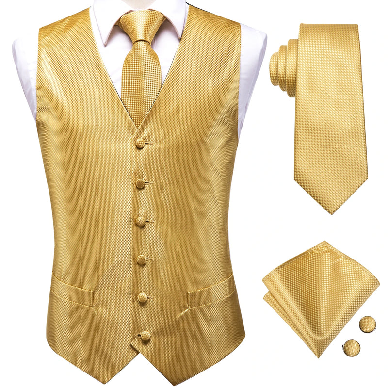 Men's Elegant Gold Silk Paisley Waistcoat & Tie Set Waistcoats Luxurious Weddings