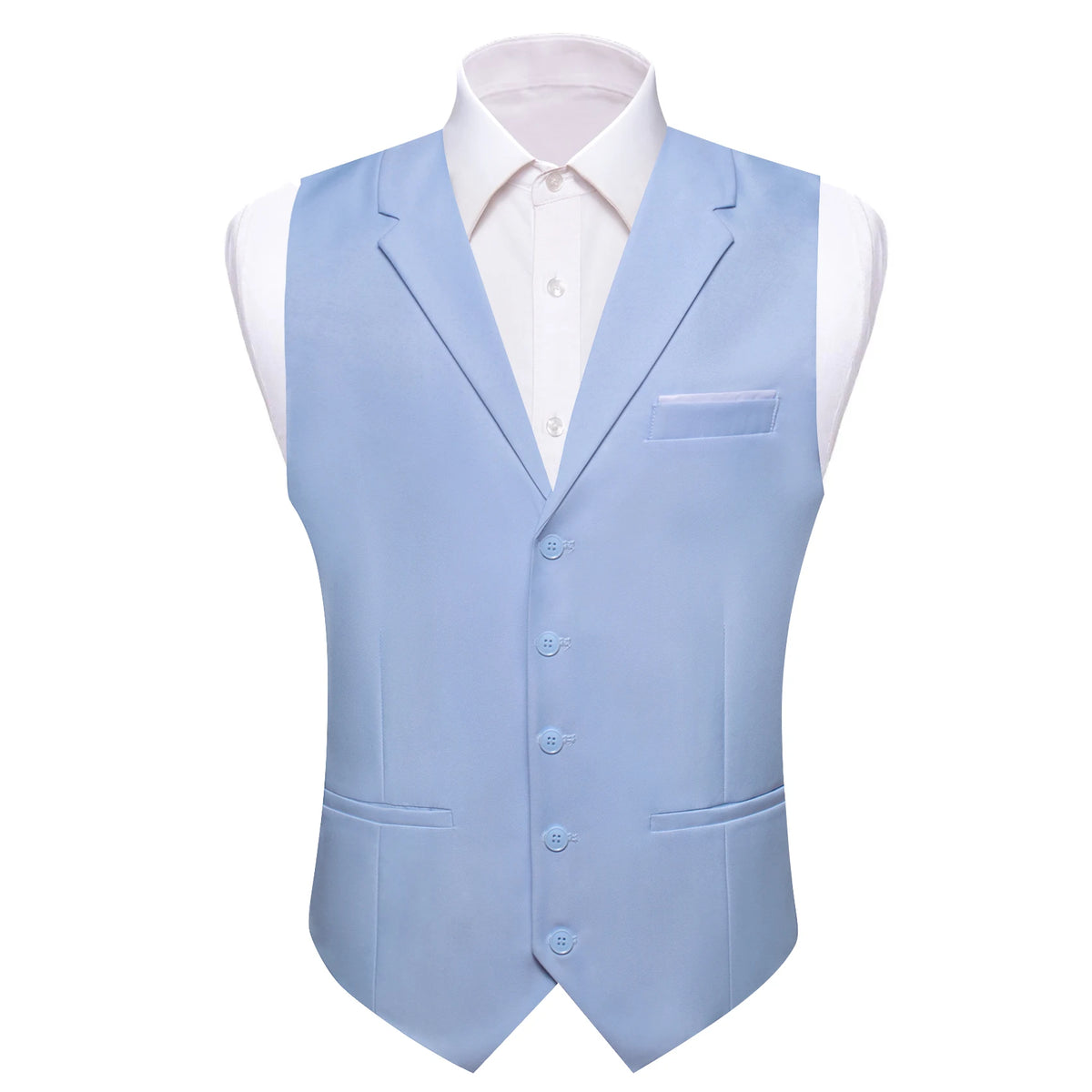 a light blue vest with a white shirt