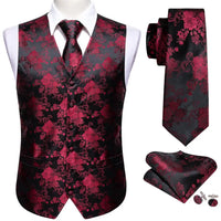 a red and black tie and matching vest