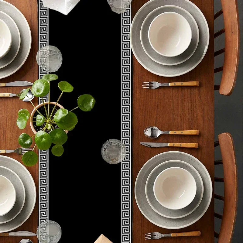 Elegant Black Geometric Table Runner for Events Table Runners Luxurious Weddings