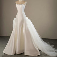 Glossy Satin Boat Neck Wedding Dress Mermaid Gown Luxurious Weddings