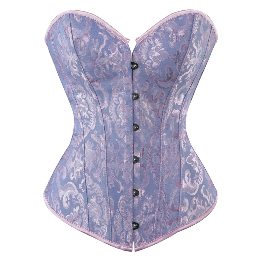 a purple corset with black buttons on it