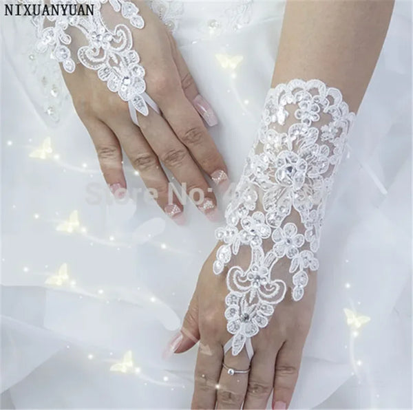 Complete Your Wedding Look with Beaded Lace Satin Bridal Gloves - Limited Time Offer! Luxurious Weddings