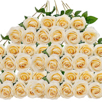 a bunch of white roses with green leaves
