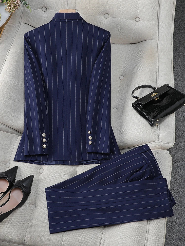 Autumn Winter Ladies Pin Stripe Pant Suit Suit Set Luxurious Weddings