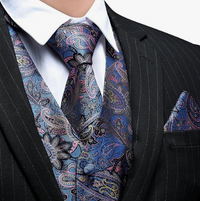 Elegant Paisley Silk Waistcoat & Tie Set - Blue/Silver Waistcoats Luxurious Weddings