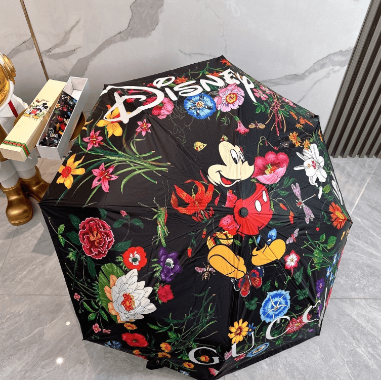 Disney Mickey Mouse printed umbrella with floral design, perfect for luxurious weddings and stylish weather protection.