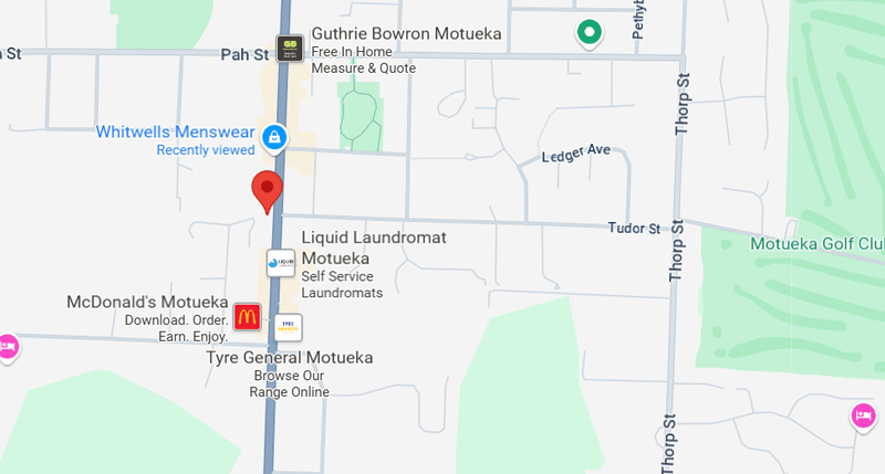 Map of Motueka with various locations marked, including McDonald's and a laundromat.