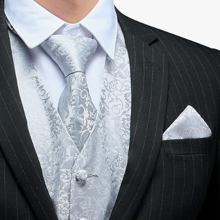 Elegant Paisley Silk Waistcoat & Tie Set - White Waistcoat Luxurious Weddings