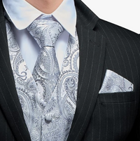 Elegant Paisley Silk Waistcoat & Tie Set - Silver Waistcoat Luxurious Weddings