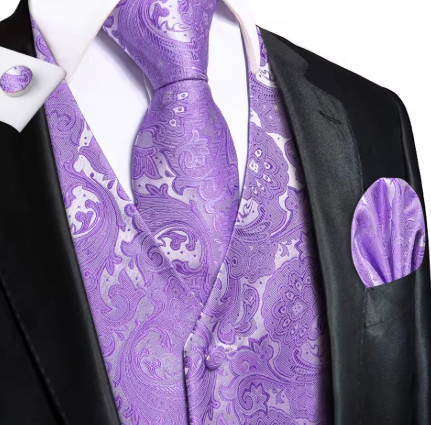 Elegant Paisley Silk Waistcoat & Tie Set - Lilac Waistcoat Luxurious Weddings