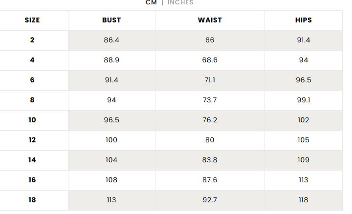 Size chart for plus-size dresses including bust, waist, and hip measurements in cm and inches.