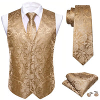 a gold vest and tie with matching cufflinks