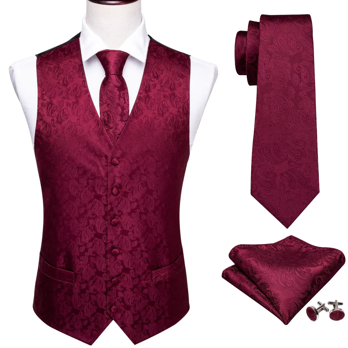 Men’s Luxury Silk Waistcoat Set | Red Luxurious Weddings