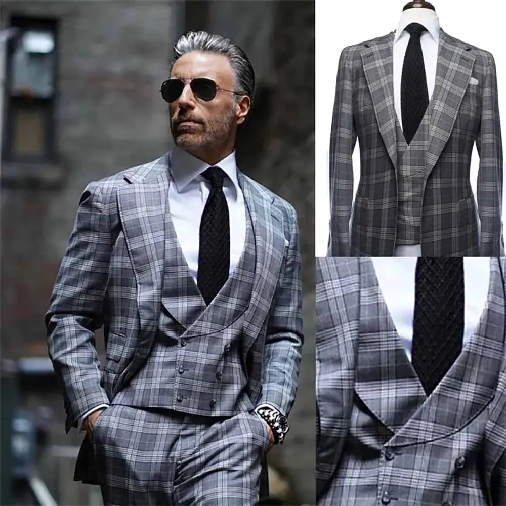 Luxury Plaid Men's Suit Set - Custom Bespoke Tailored Luxurious Weddings