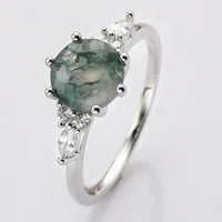 925 Sterling Silver Moss Agate Ring Jewelry Luxurious Weddings