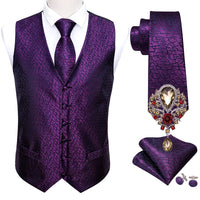a purple vest, tie, and cuff set