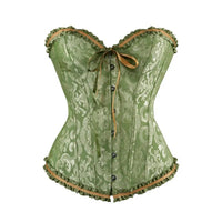 a green corset with a brown ribbon around the waist